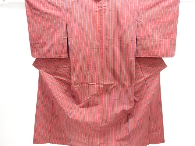 縞織り出し手織り紬単衣着物